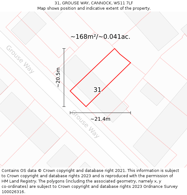 31, GROUSE WAY, CANNOCK, WS11 7LF: Plot and title map