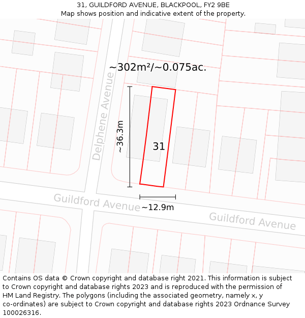 31, GUILDFORD AVENUE, BLACKPOOL, FY2 9BE: Plot and title map