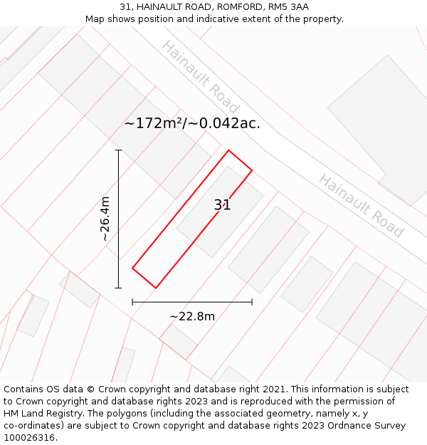 31, HAINAULT ROAD, ROMFORD, RM5 3AA: Plot and title map