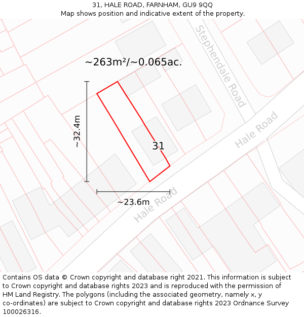 31, HALE ROAD, FARNHAM, GU9 9QQ: Plot and title map