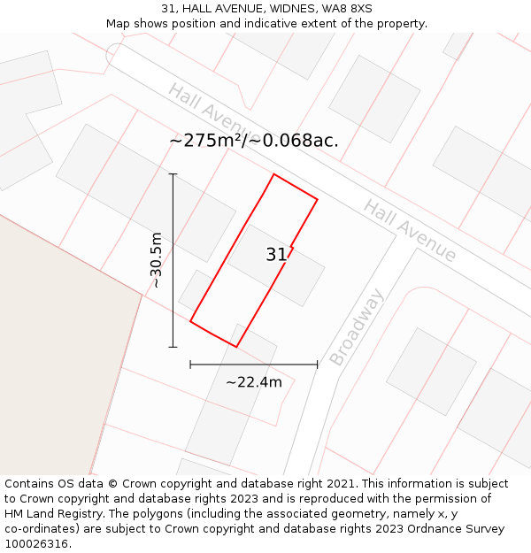 31, HALL AVENUE, WIDNES, WA8 8XS: Plot and title map