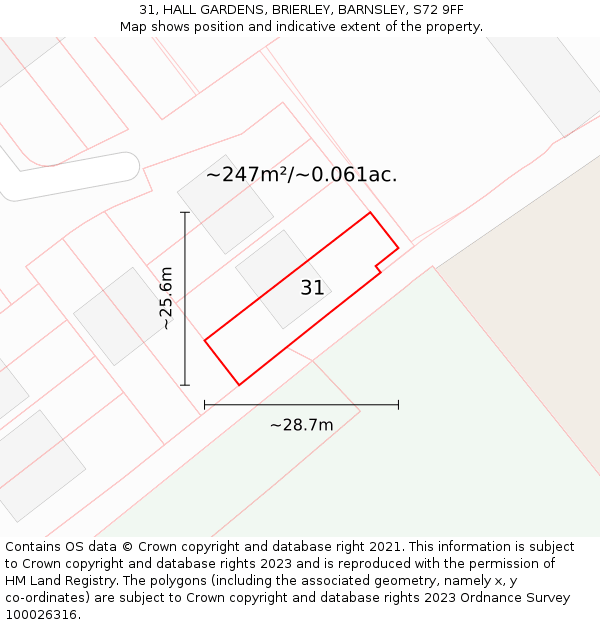 31, HALL GARDENS, BRIERLEY, BARNSLEY, S72 9FF: Plot and title map