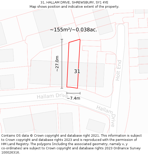 31, HALLAM DRIVE, SHREWSBURY, SY1 4YE: Plot and title map