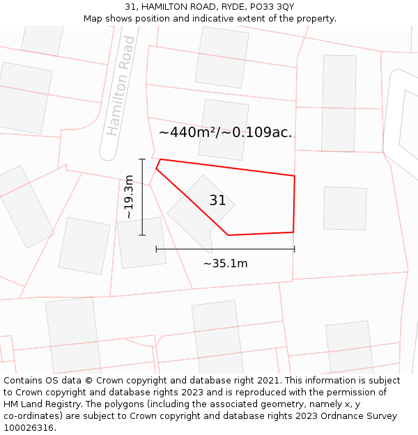 31, HAMILTON ROAD, RYDE, PO33 3QY: Plot and title map