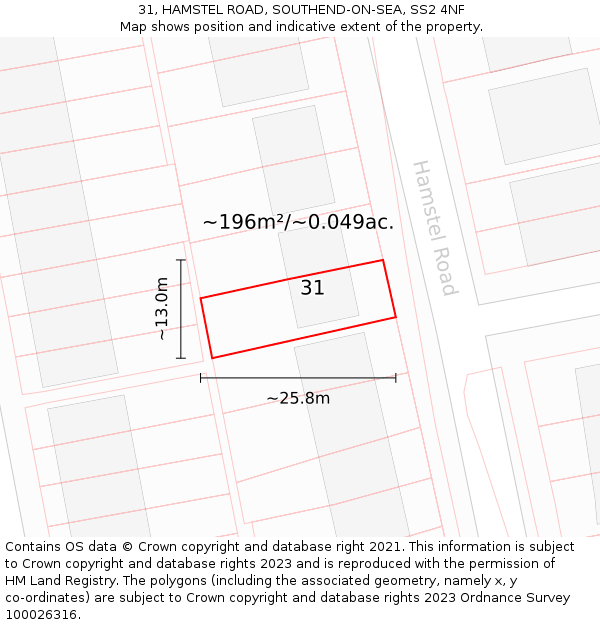 31, HAMSTEL ROAD, SOUTHEND-ON-SEA, SS2 4NF: Plot and title map