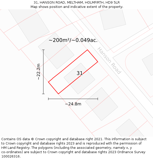 31, HANSON ROAD, MELTHAM, HOLMFIRTH, HD9 5LR: Plot and title map