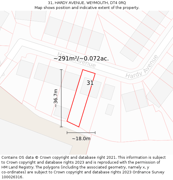 31, HARDY AVENUE, WEYMOUTH, DT4 0RQ: Plot and title map