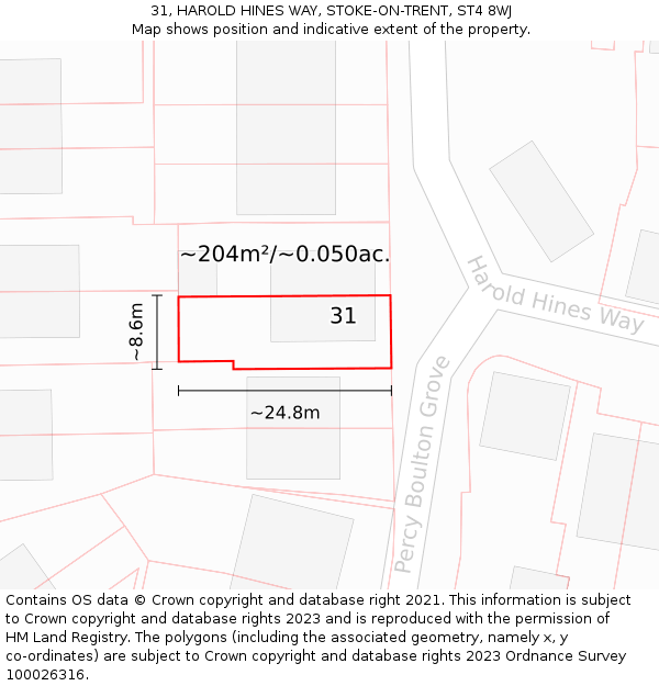 31, HAROLD HINES WAY, STOKE-ON-TRENT, ST4 8WJ: Plot and title map