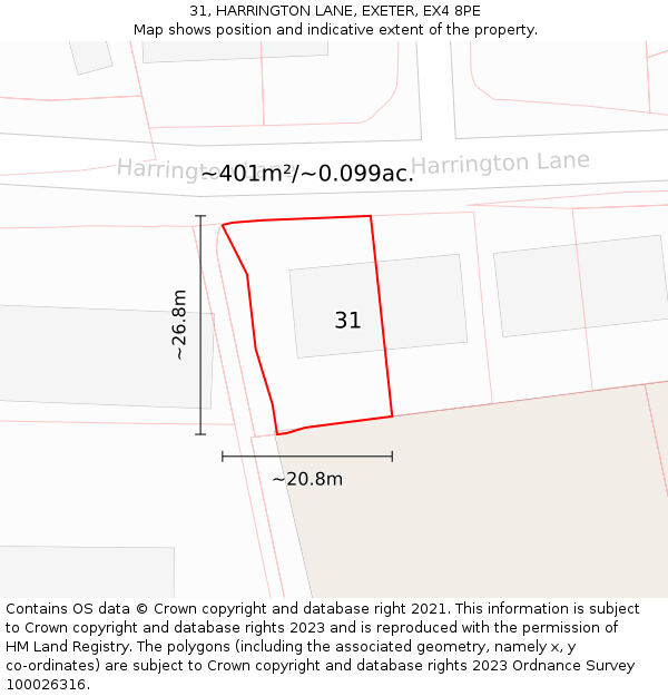 31, HARRINGTON LANE, EXETER, EX4 8PE: Plot and title map