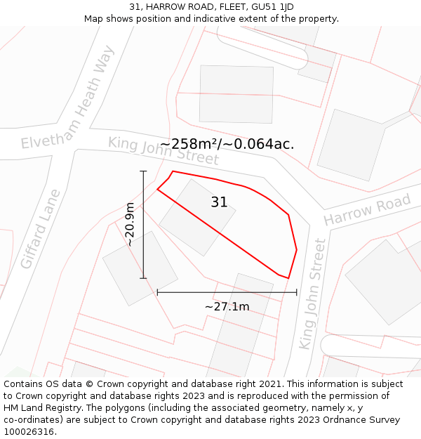 31, HARROW ROAD, FLEET, GU51 1JD: Plot and title map