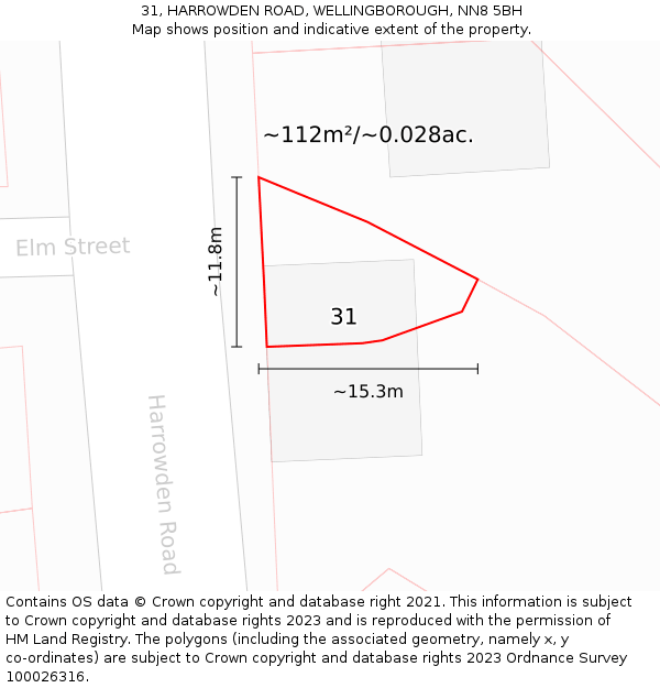 31, HARROWDEN ROAD, WELLINGBOROUGH, NN8 5BH: Plot and title map