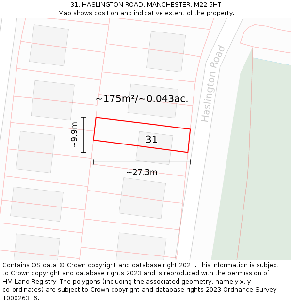 31, HASLINGTON ROAD, MANCHESTER, M22 5HT: Plot and title map