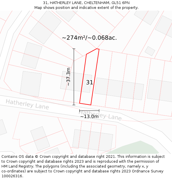 31, HATHERLEY LANE, CHELTENHAM, GL51 6PN: Plot and title map