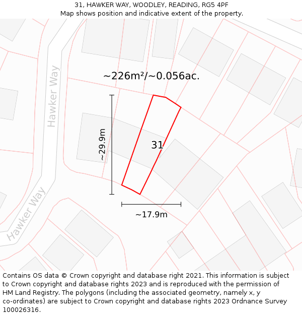 31, HAWKER WAY, WOODLEY, READING, RG5 4PF: Plot and title map