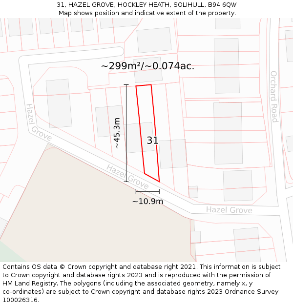 31, HAZEL GROVE, HOCKLEY HEATH, SOLIHULL, B94 6QW: Plot and title map