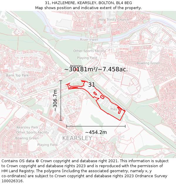 31, HAZLEMERE, KEARSLEY, BOLTON, BL4 8EG: Plot and title map
