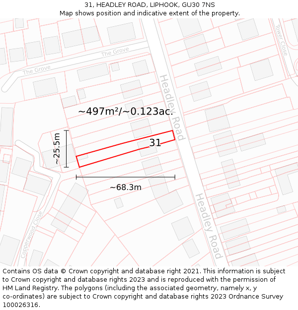 31, HEADLEY ROAD, LIPHOOK, GU30 7NS: Plot and title map