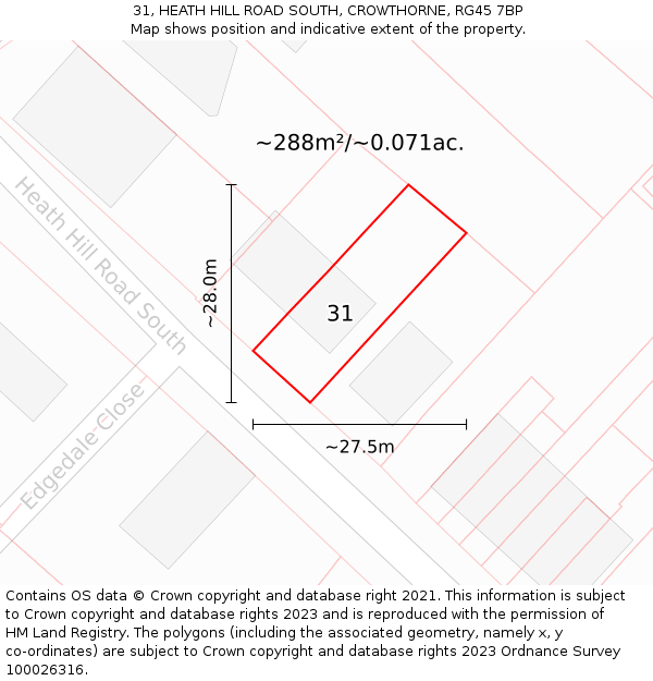 31, HEATH HILL ROAD SOUTH, CROWTHORNE, RG45 7BP: Plot and title map
