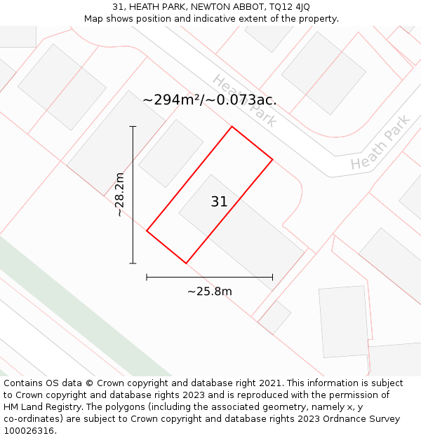 31, HEATH PARK, NEWTON ABBOT, TQ12 4JQ: Plot and title map