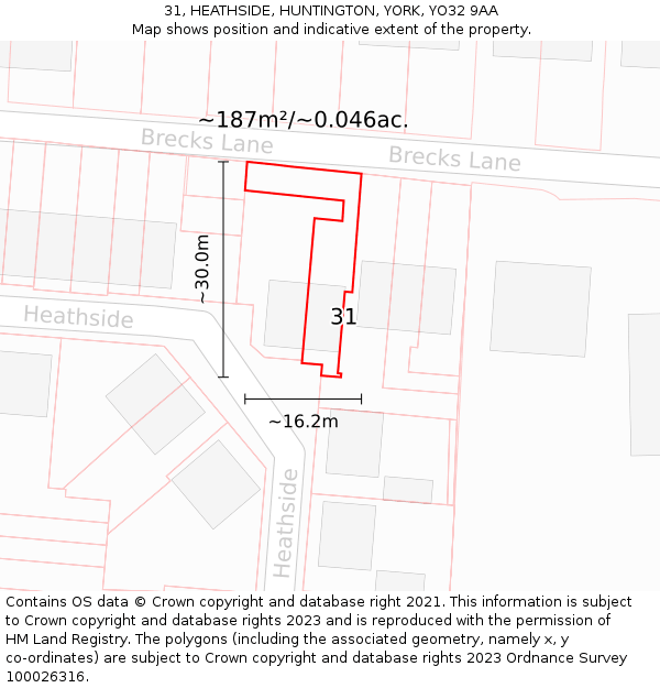 31, HEATHSIDE, HUNTINGTON, YORK, YO32 9AA: Plot and title map