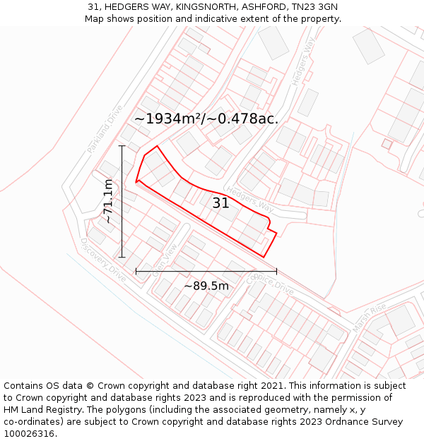 31, HEDGERS WAY, KINGSNORTH, ASHFORD, TN23 3GN: Plot and title map