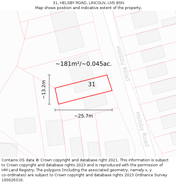 31, HELSBY ROAD, LINCOLN, LN5 8SN: Plot and title map