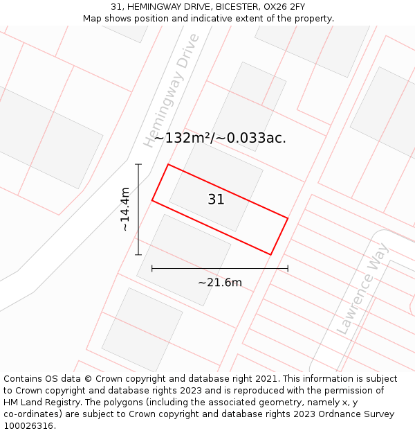 31, HEMINGWAY DRIVE, BICESTER, OX26 2FY: Plot and title map