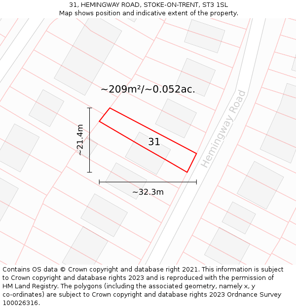 31, HEMINGWAY ROAD, STOKE-ON-TRENT, ST3 1SL: Plot and title map