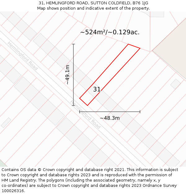 31, HEMLINGFORD ROAD, SUTTON COLDFIELD, B76 1JG: Plot and title map