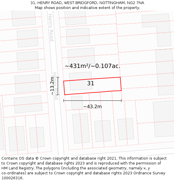 31, HENRY ROAD, WEST BRIDGFORD, NOTTINGHAM, NG2 7NA: Plot and title map