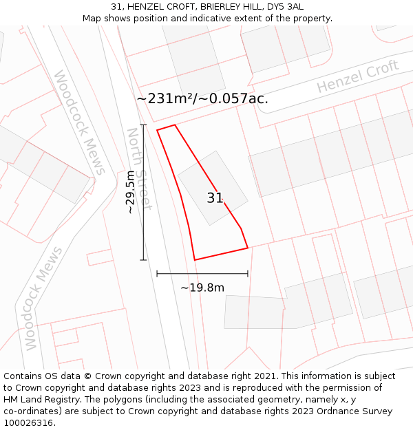 31, HENZEL CROFT, BRIERLEY HILL, DY5 3AL: Plot and title map