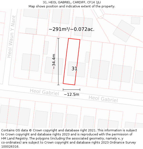 31, HEOL GABRIEL, CARDIFF, CF14 1JU: Plot and title map