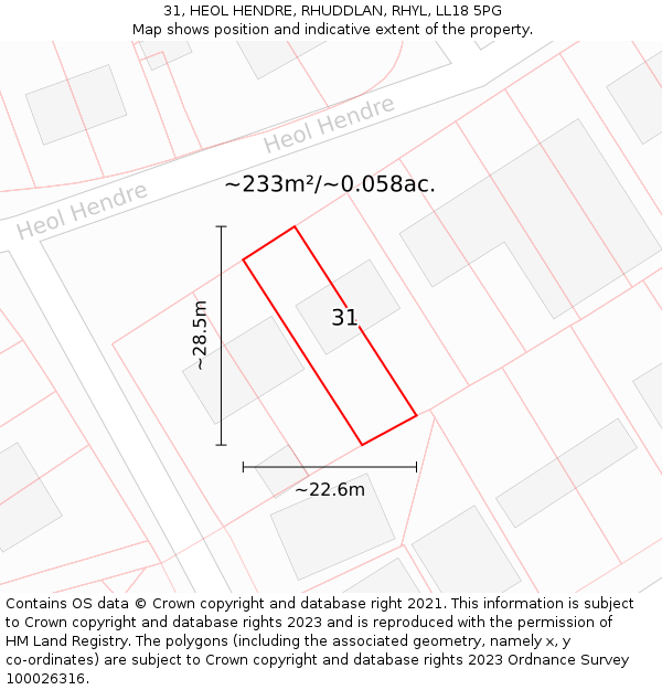 31, HEOL HENDRE, RHUDDLAN, RHYL, LL18 5PG: Plot and title map