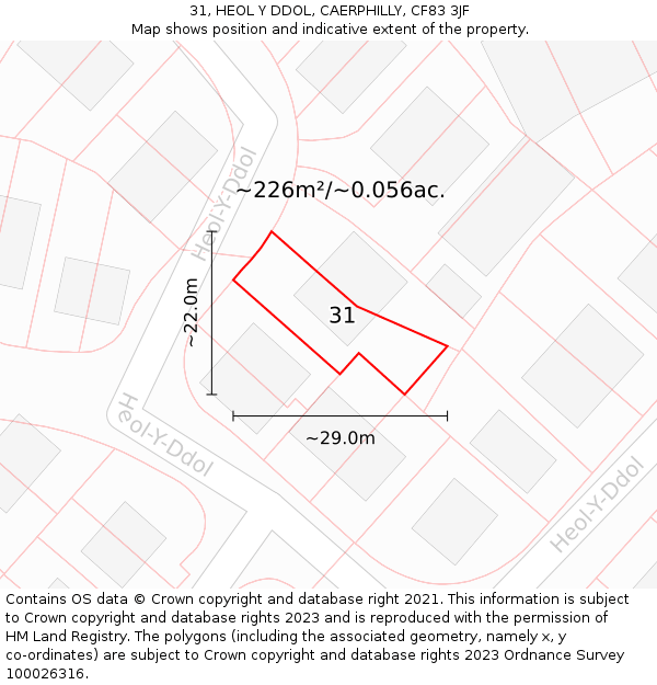 31, HEOL Y DDOL, CAERPHILLY, CF83 3JF: Plot and title map