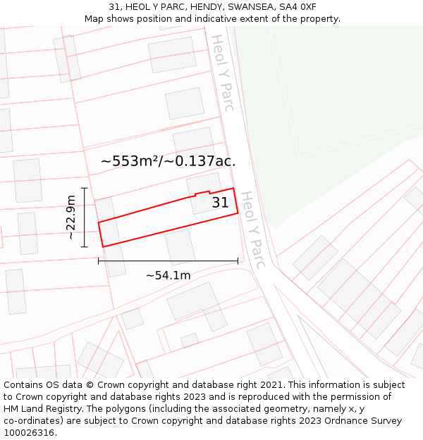 31, HEOL Y PARC, HENDY, SWANSEA, SA4 0XF: Plot and title map