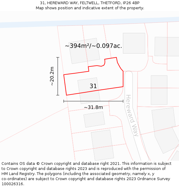 31, HEREWARD WAY, FELTWELL, THETFORD, IP26 4BP: Plot and title map