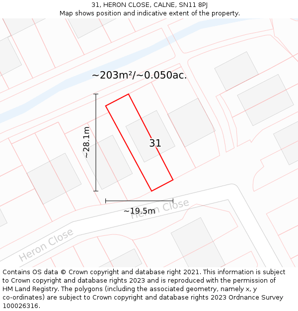 31, HERON CLOSE, CALNE, SN11 8PJ: Plot and title map