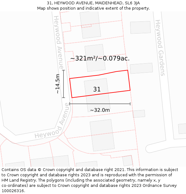 31, HEYWOOD AVENUE, MAIDENHEAD, SL6 3JA: Plot and title map