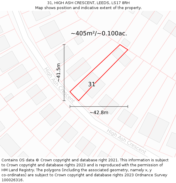 31, HIGH ASH CRESCENT, LEEDS, LS17 8RH: Plot and title map