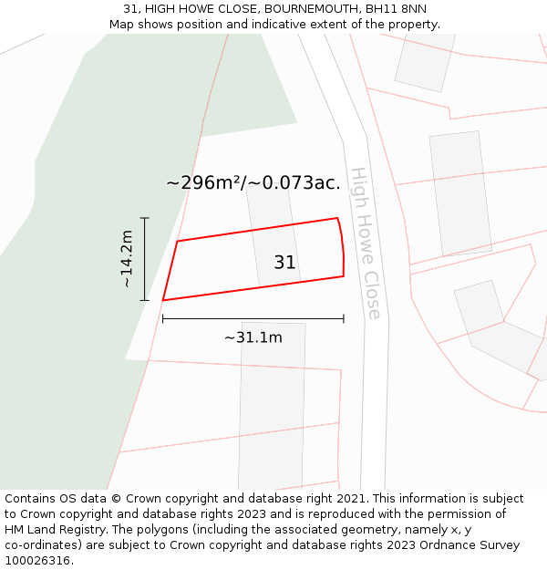 31, HIGH HOWE CLOSE, BOURNEMOUTH, BH11 8NN: Plot and title map