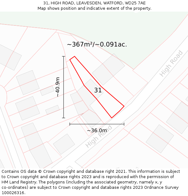 31, HIGH ROAD, LEAVESDEN, WATFORD, WD25 7AE: Plot and title map