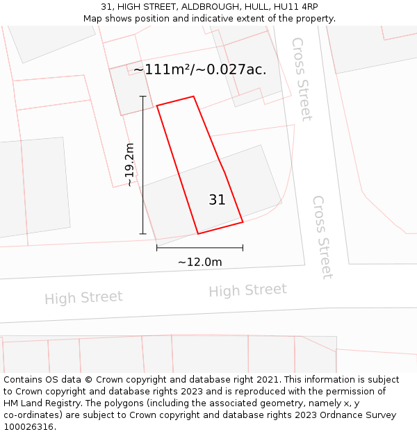 31, HIGH STREET, ALDBROUGH, HULL, HU11 4RP: Plot and title map