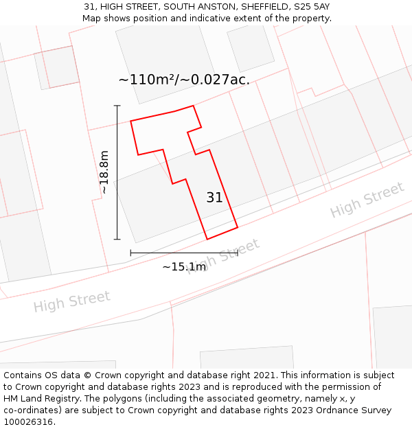 31, HIGH STREET, SOUTH ANSTON, SHEFFIELD, S25 5AY: Plot and title map