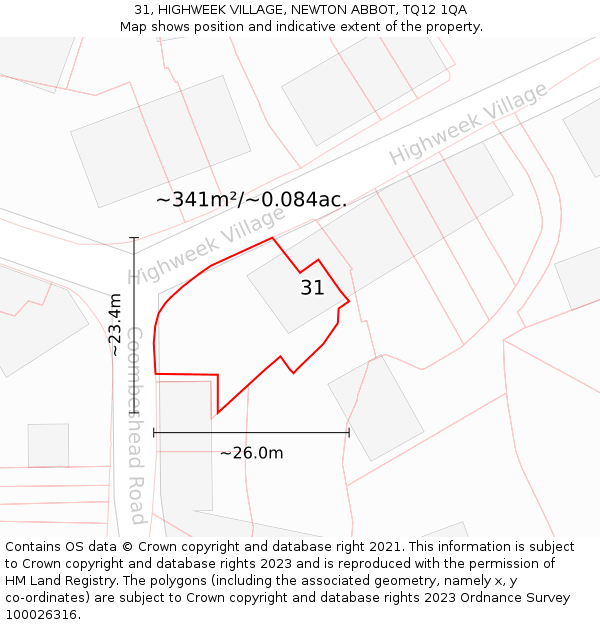 31, HIGHWEEK VILLAGE, NEWTON ABBOT, TQ12 1QA: Plot and title map