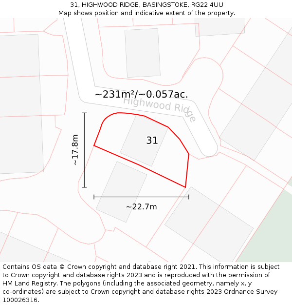 31, HIGHWOOD RIDGE, BASINGSTOKE, RG22 4UU: Plot and title map