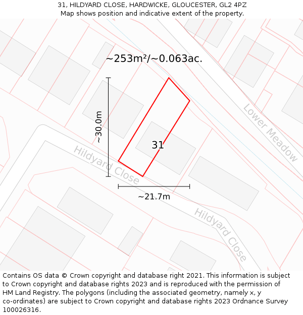 31, HILDYARD CLOSE, HARDWICKE, GLOUCESTER, GL2 4PZ: Plot and title map