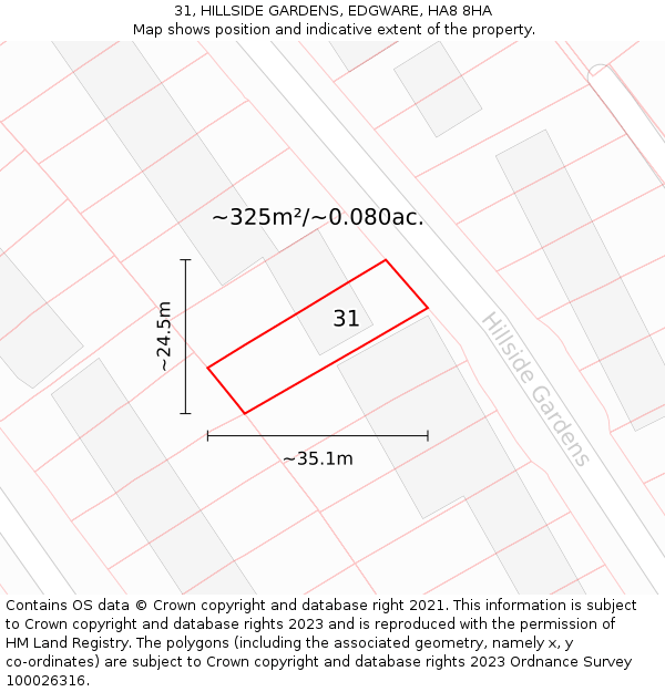 31, HILLSIDE GARDENS, EDGWARE, HA8 8HA: Plot and title map