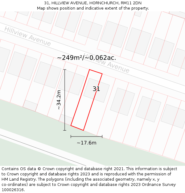 31, HILLVIEW AVENUE, HORNCHURCH, RM11 2DN: Plot and title map