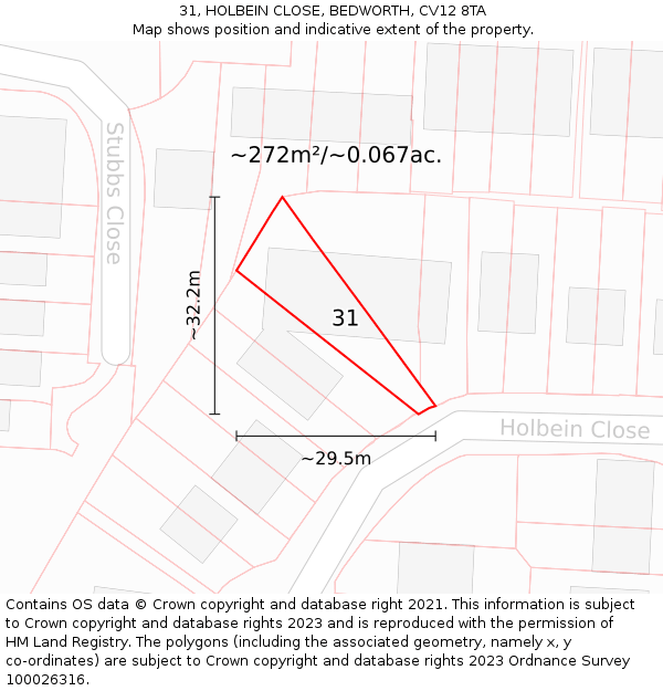 31, HOLBEIN CLOSE, BEDWORTH, CV12 8TA: Plot and title map