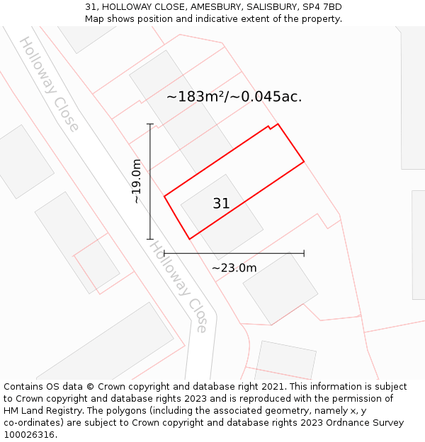 31, HOLLOWAY CLOSE, AMESBURY, SALISBURY, SP4 7BD: Plot and title map